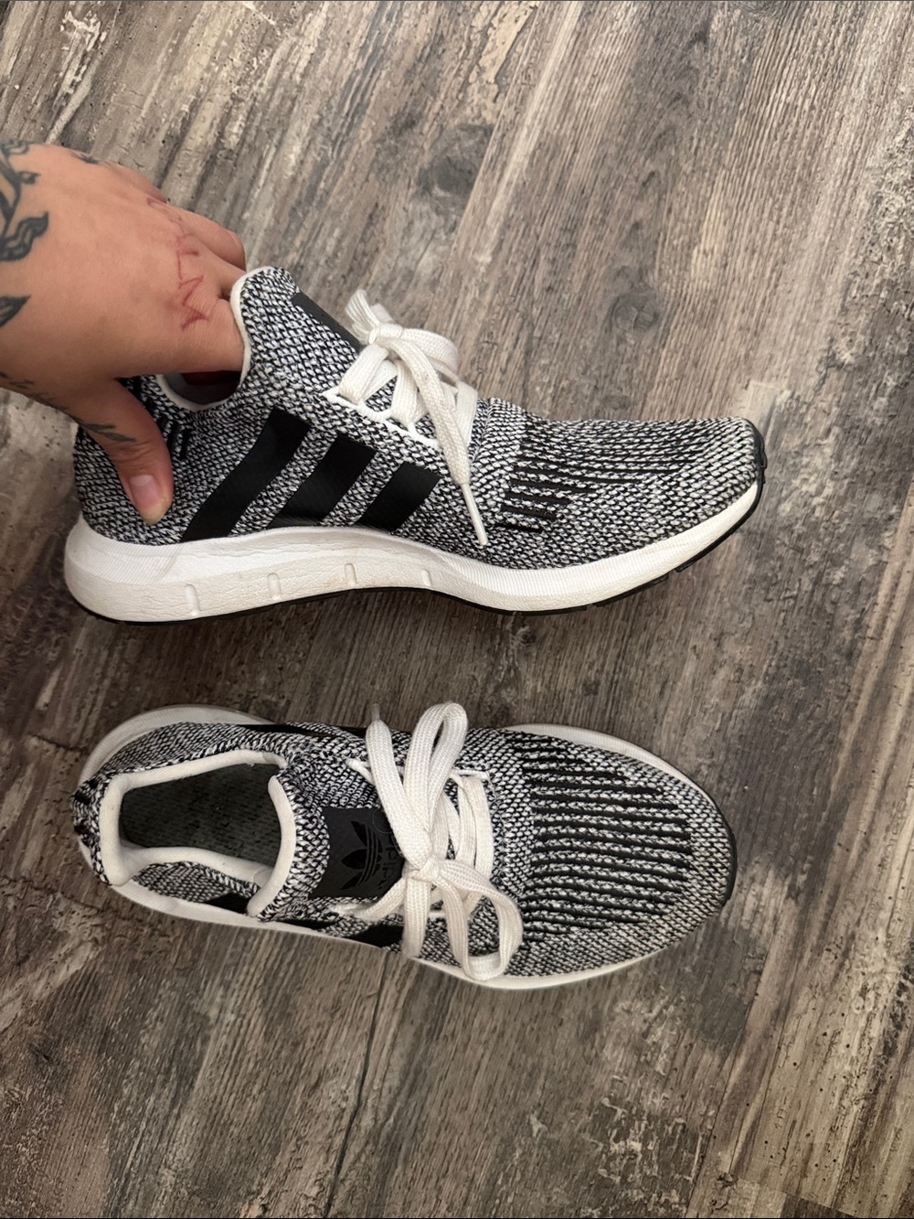 Adidas Black & White Knit Lace-Up Sneakers